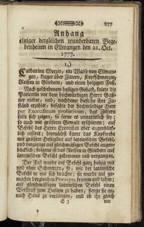 Anhang einiger dergleichen wunderbaren Begebenheiten in Ellwangen den 21. Oct. 1777