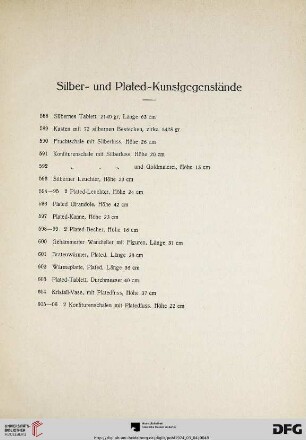Silber- und Plated-Kunstgegenstände (Nr. 588-606)
