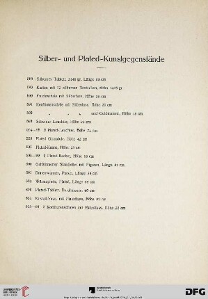 Silber- und Plated-Kunstgegenstände (Nr. 588-606)