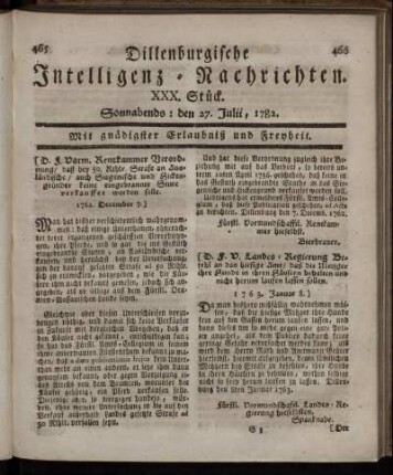 XXX. Stück. Sonnabends : den 27. Julii, 1782.