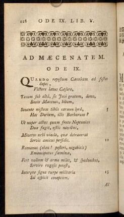 128-147, Ad Maecenatem. / A Mecenas. Ode IX.