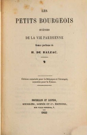 Les petits bourgeois : scènes de la vie parisienne ; roman posthume, 2