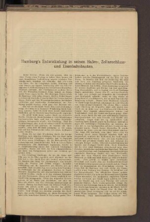 Hamburg's Entwickelung in seinen Hafen-, Zollanschluss- und Eisenbahnbauten.