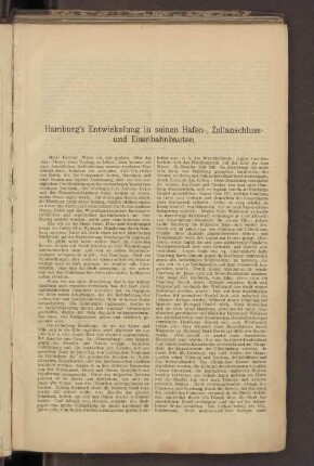 Hamburg's Entwickelung in seinen Hafen-, Zollanschluss- und Eisenbahnbauten.