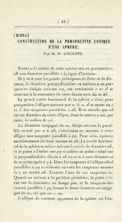 Construction de la Perspective Conique d'une Shère.