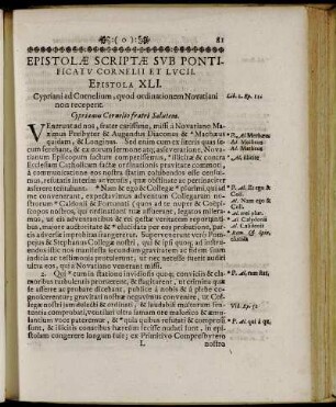 Epistolæ Scriptæ Sub Pontificatu Cornelii Et Lucii. Epistola XLI. - Epistola LVIII.