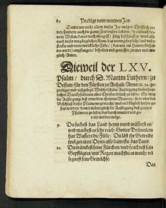 Dieweil der LXV. Psalm ...