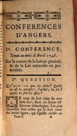 Conférences Ecclésiastiques Du Diocese D'Angers, [9],1. Sur Les Loix