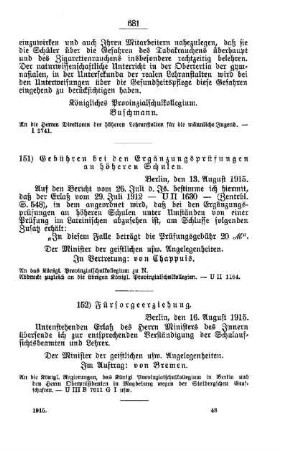 Fürsorgeerziehung : [A. Allgemeine Angelegenheiten der Unterrichtsanstalten]