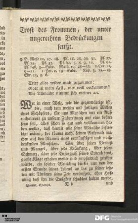 Trost des Frommen, der unter ungerechten Bedrückungen seufzt.