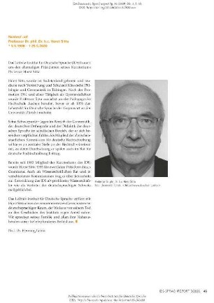 Nachruf auf Professor Dr. phil. Dr. h.c. Horst Sitta