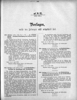 Anlage: ad No. 37 (656-691), Vorlagen, welche den Zeitungen nicht mitgetheilt sind