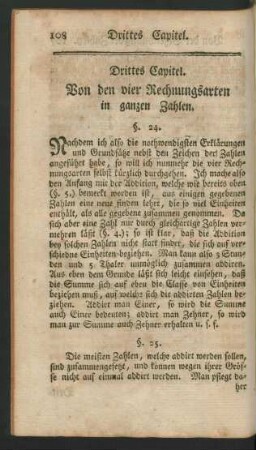 Drittes Capitel. Von den vier Rechnungsarten in ganzen Zahlen
