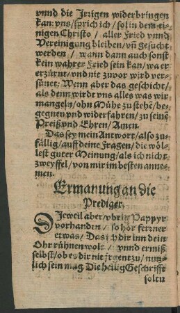 Ermanung an die Prediger.