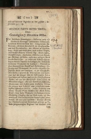 Secundae Partis Sectio Tertia Genealogica & Heraldica MSta.