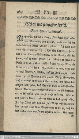 Sieben und sechzigster Breif. Eines Frauenzimmers