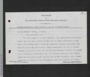 Brief von Helene Lange an den B.G. Teubner Verlag