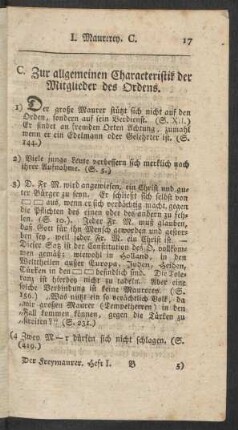 C. Zur allgemeinen Characteristik der Mitglieder des Ordens.