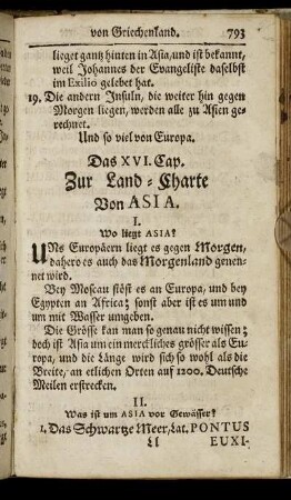 Das XVI. Cap. Zur Land-Charte von Asia.