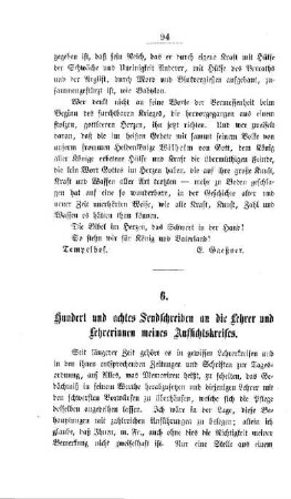 Hundert und achtes Sendschreiben an die Lehrer und Lehrerinnen meines Aufsichtskreises