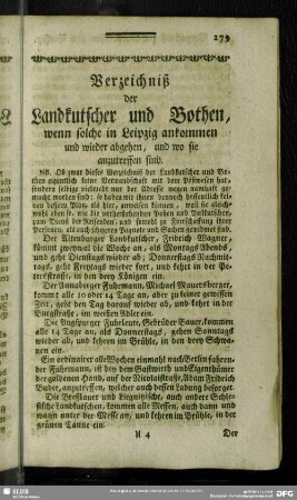 Verzeichniß der Landkutscher und Bothen