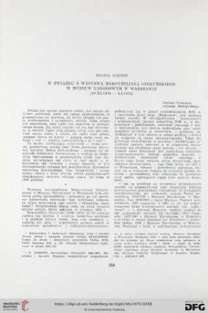 W związku z wystawą Maksymiliana Gierymskiego w Muzeum Narodowym w Warszawie (19.XI.1974 - 6.I.1975)