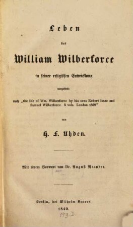 Leben des William Wilberforce in seiner religiösen Entwicklung