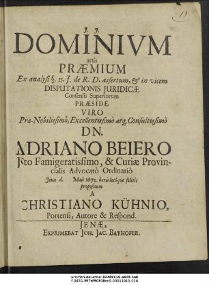 Dominium artis Praemium Ex analysi §. 25. f. de R.D. assertum