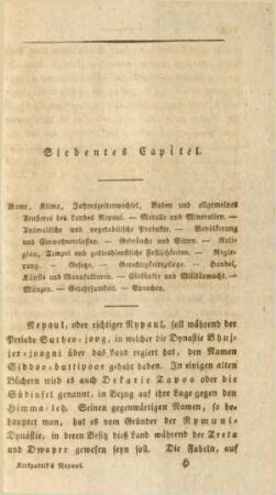 Siebentes Capitel. Name, Klima, Jahreszeitenwechsel, Boden und allgemeines Aeußeres des Landes Nepaul ...