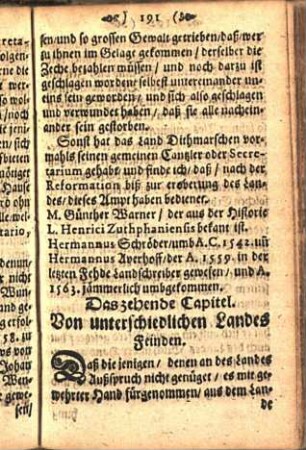 Das zehende Capitel. Von unterschiedlichen Landes Feinden.