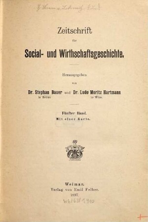 Zeitschrift für Social- und Wirthschaftsgeschichte, 5. 1897