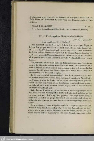 Christian Gottlob Heyne an August Wilhelm von Schlegel, Jena, 13.01.1798