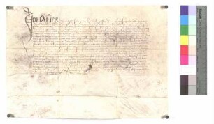 Ablassbrief für diejenigen, welche zum Bau und Schmuck der Pfarrkirche in Abtsgmünd beitragen, verwilligt von Bischof Johannes von Augsburg.