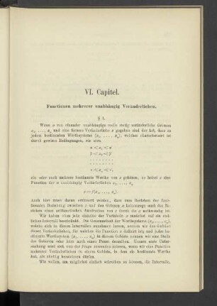 VI. Capitel. Functionen mehrerer unabhängig Veränderlichen