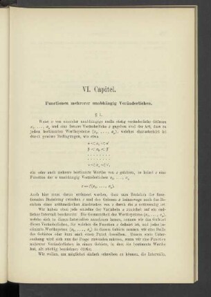 VI. Capitel. Functionen mehrerer unabhängig Veränderlichen