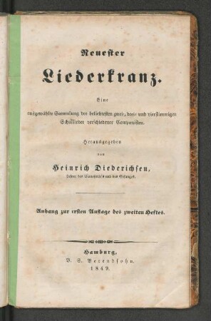 Neuester Liederkranz. ... Anhang zur ersten Auflage des zweiten Heftes.