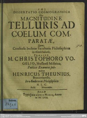 De magnitudine telluris ad coelum comparatae