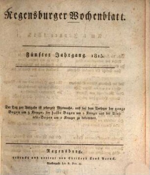 Regensburger Wochenblatt. 5. 1815