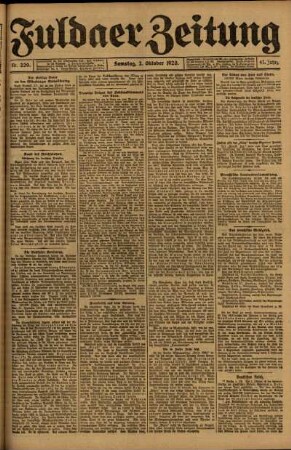 Erste Ausgabe vom Samstag, den 02. Oktober 1920.