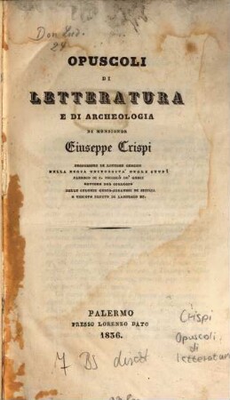 Opusculi di letteratura e di archeologia