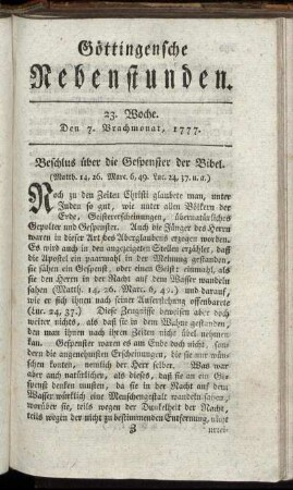 23. Woche. Den 7. Brachmonat, 1777