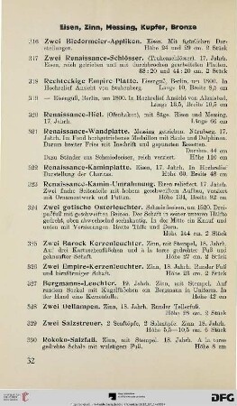 Eisen, Zinn, Messing, Kupfer, Bronze (Nr. 316-417)