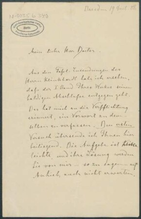 19. Dezember 1888, Dresden [Brief von Alphons Stübel an Max Uhle]