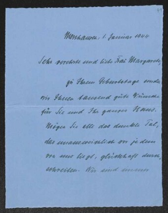 Brief von Hildegard Haussmann und Hermann Haussmann an Margarete Hauptmann