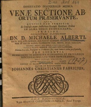 Dissertatio Inauguralis Medica De Venae Sectione Abortum Praeservante