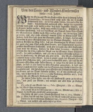 Von den Sonn- und Mondes-Finsternissen dieses 1728. Jahrs.