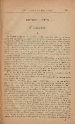 Capítulo sexto. Su ligislacion