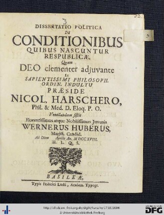 Dissertatio Politica De Conditionibus Quibus Nascuntur Respublicae