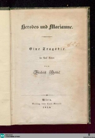 Herodes und Mariamne : Tragödie in 5 Akten