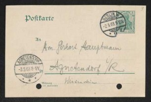 Brief von Paul Jonas, Clara Jonas, Julie Elias, Julius Elias und Ivo Hauptmann an Gerhart Hauptmann